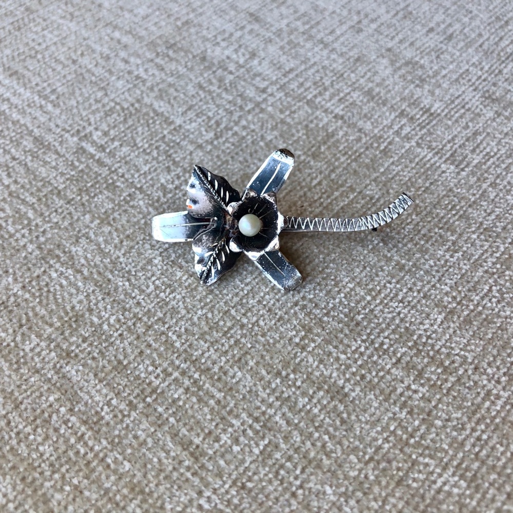 Handmade sterling flower pin
